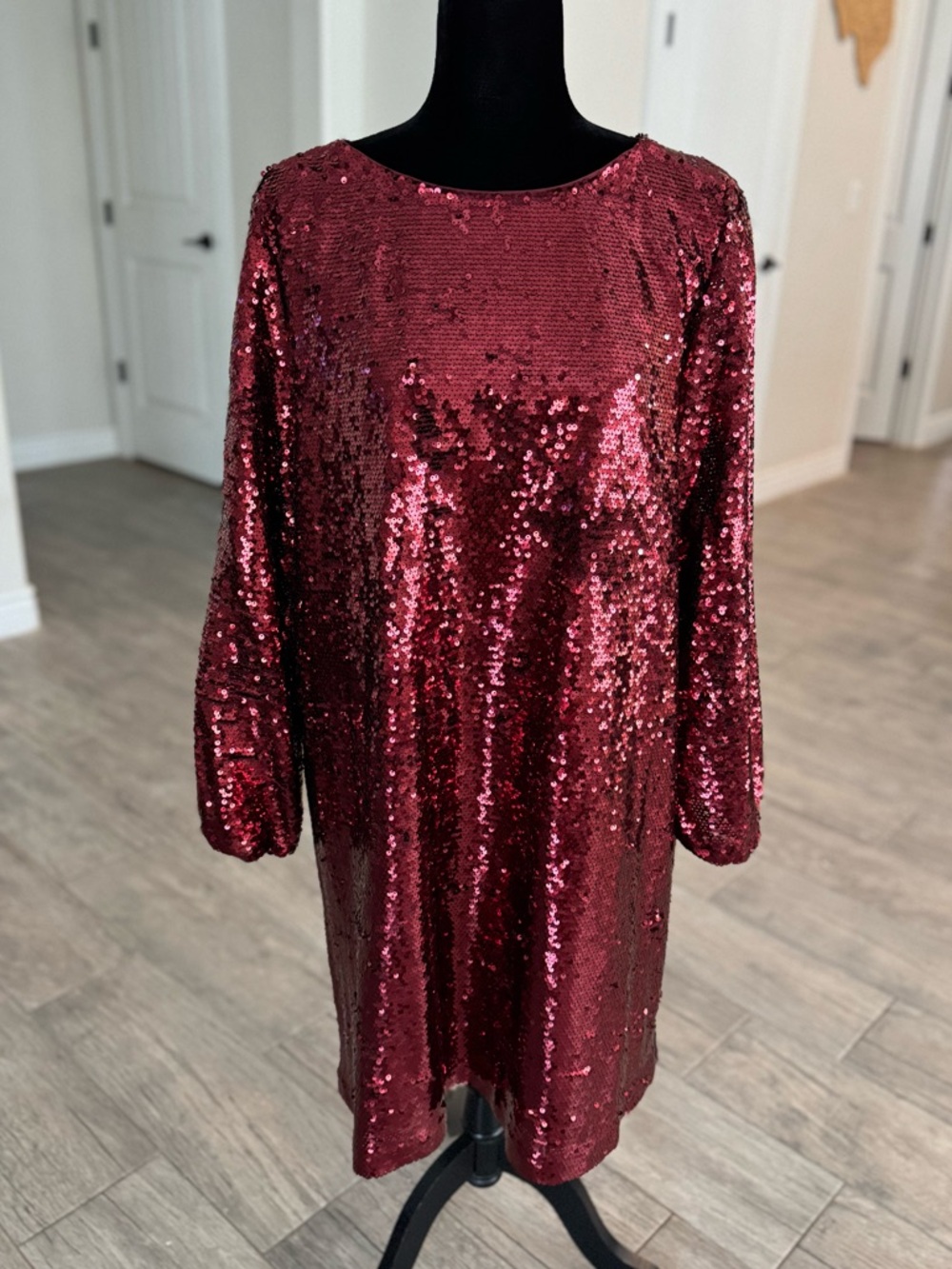 Ann Taylor Burgundy Sequin Dress Size XL - Picture 2 of 4
